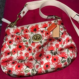 COACH SADDLE BAG / WHITE WITH ABSTRACT FLORAL PATTERN (orange | green | black)